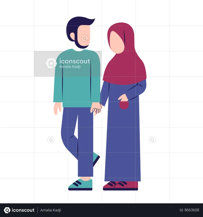 Romantic Muslim Couple Standing Together  Illustration
