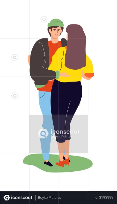 Romantic scenes with a boy and a girl in casual clothes hugging each other  Illustration
