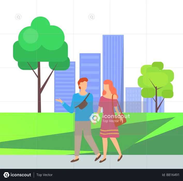 Romantic walk with wife  Illustration