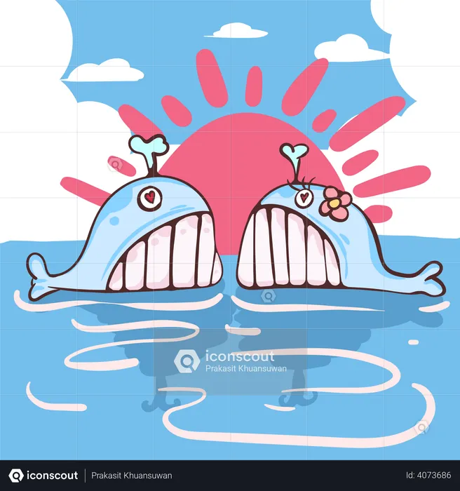 Romantic whales couple  Illustration