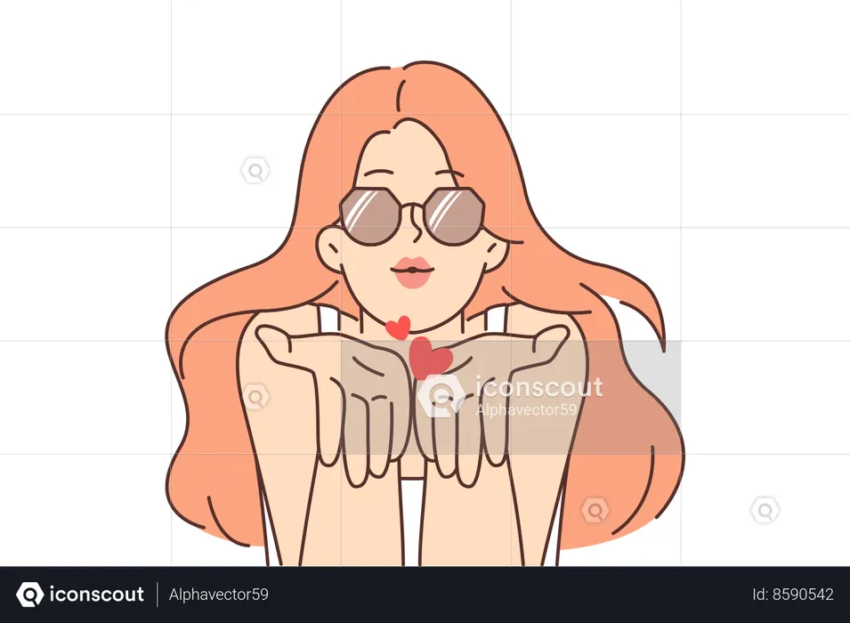 Romantic woman blows kiss  Illustration