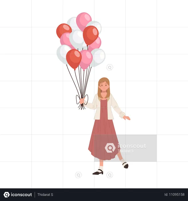 Romantische Liebe Thema Frau mit Ballon zum Ausdruck der Zuneigung am Valentinstag in der Feier  Illustration