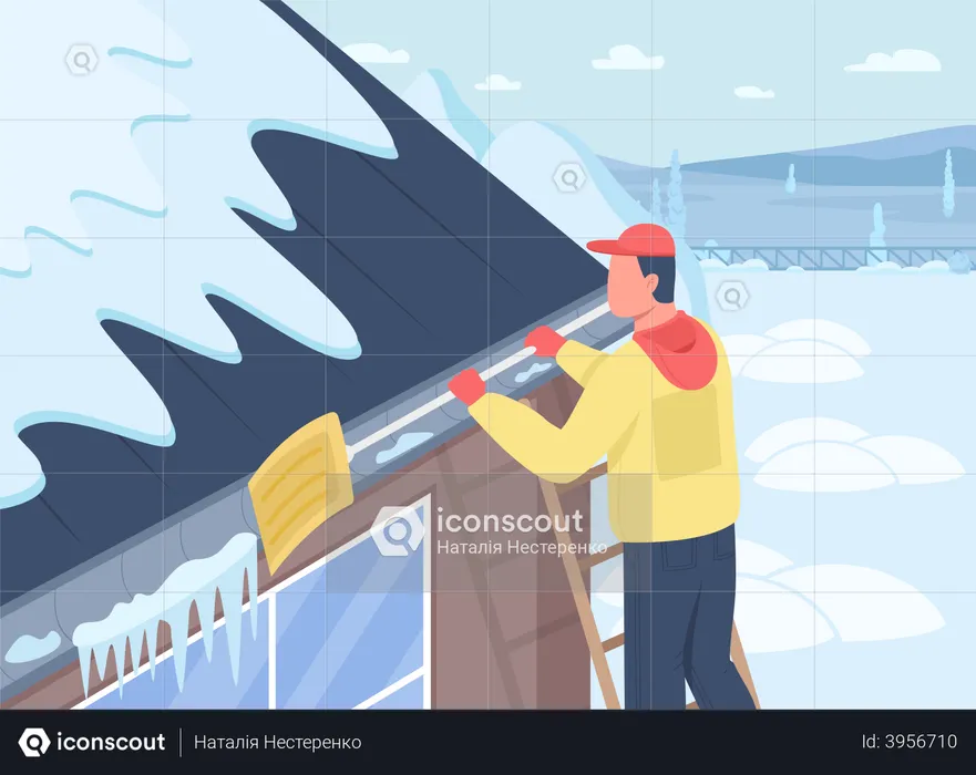 Roof snow cleaning  Illustration
