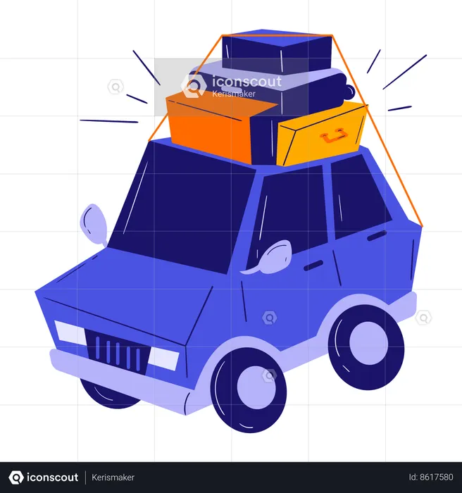 Rooftop car loaded with goods  Illustration