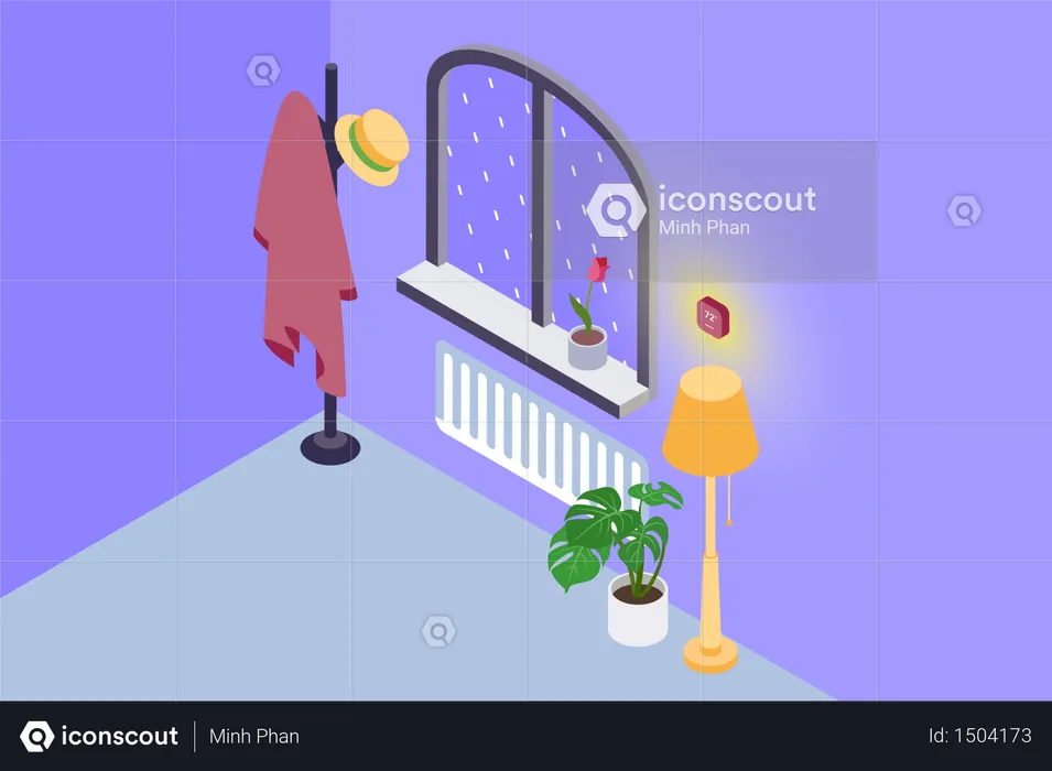 Room temperature control with help of sensor in smart home  Illustration