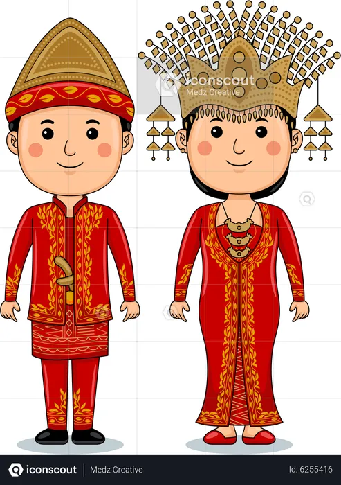 La pareja usa ropa tradicional de Palembang, Sumatra del Sur  Ilustración