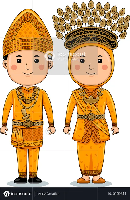 La pareja usa ropa tradicional de Riau Sumatra  Ilustración