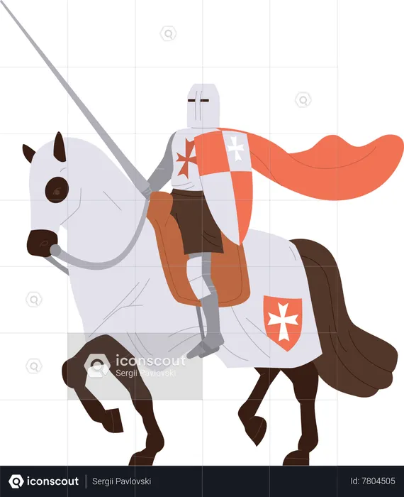 Royal medieval knight riding horse  Illustration