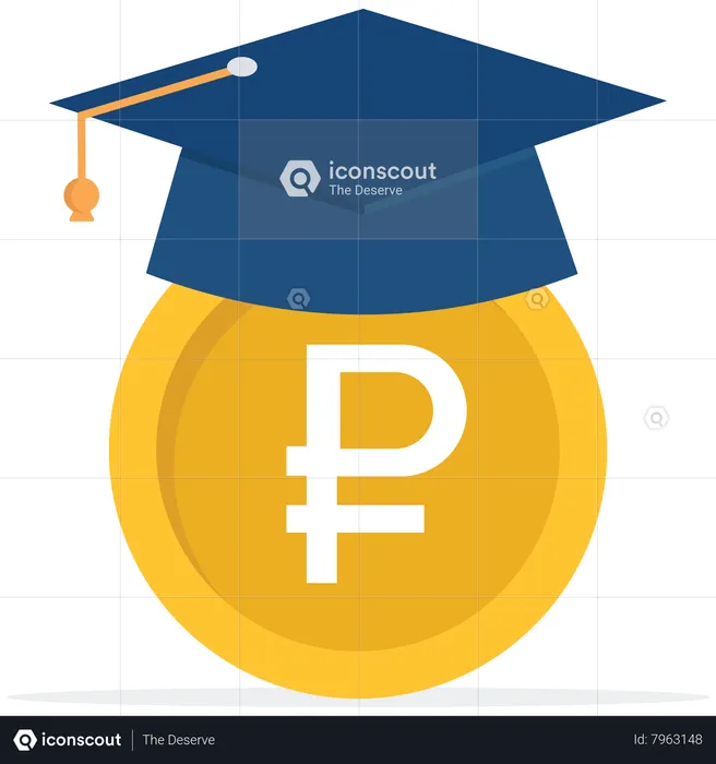 Ruble money coin with mortarboard graduation cap and certificate  Illustration