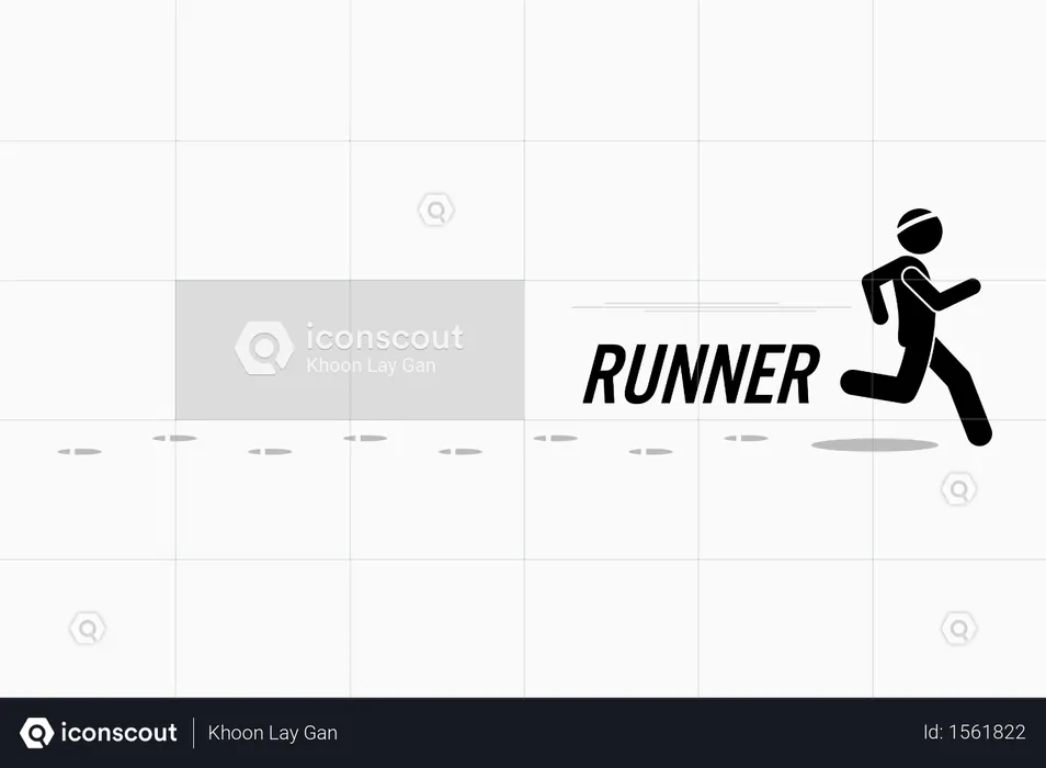 Runner runs and training in a outdoor running place leaving footprint behind.  Illustration