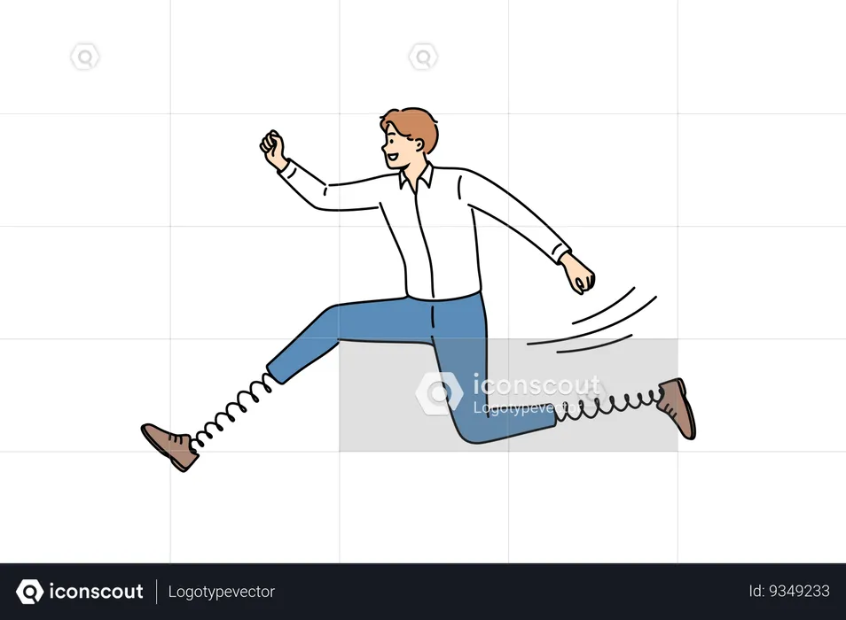 Running business man with springs instead of legs is in hurry to complete manager task in order  Illustration