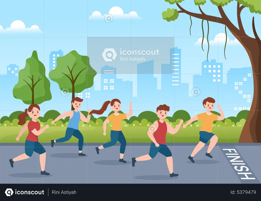 Running Race Flat Illustration  Illustration