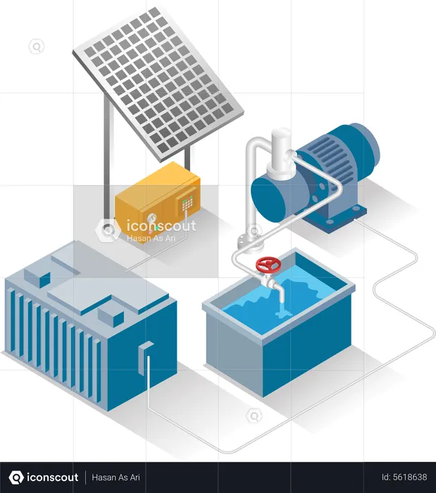 Running water pump with solar energy  Illustration