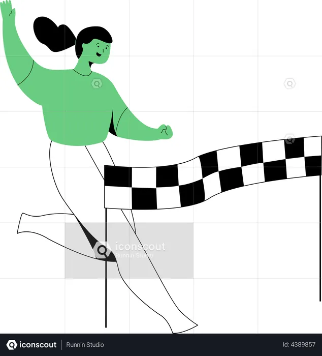 Running Woman Crosses Finish Line  Illustration