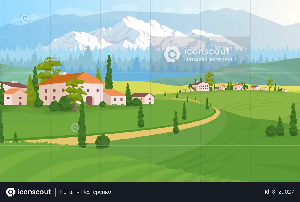 Rural dwelling scenery  Illustration