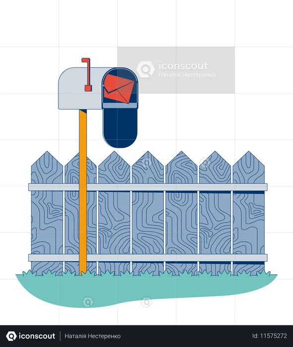 Rural mailbox with fence behind  Illustration