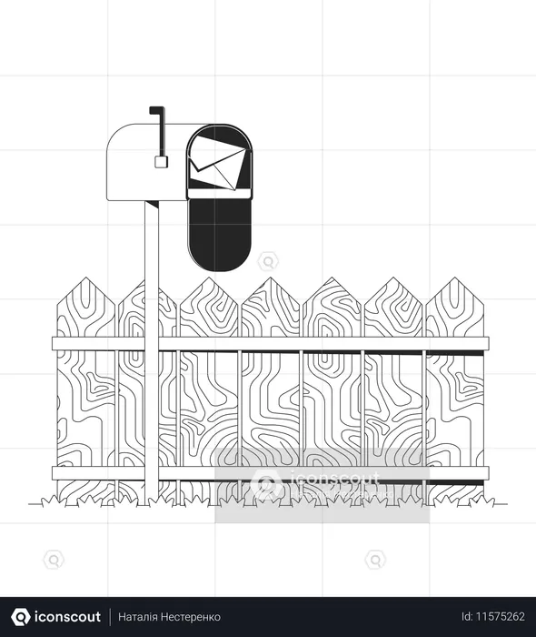 Rural mailbox with fence behind  Illustration