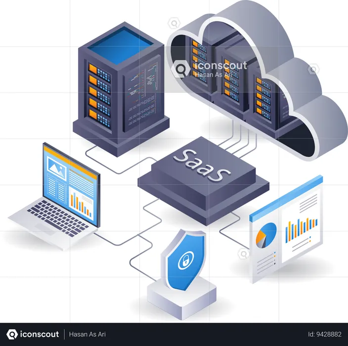 SaaS cloud server technology system process  Illustration