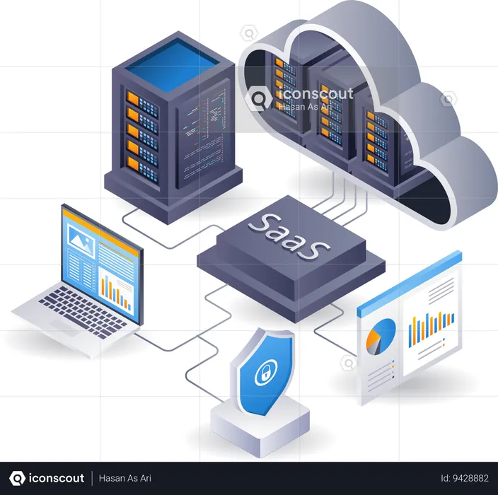 Processo de sistema de tecnologia de servidor em nuvem SaaS  Ilustração