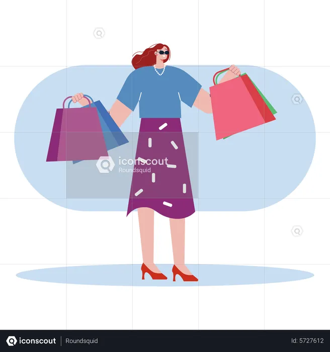 Mulher segurando sacolas de compras  Ilustração