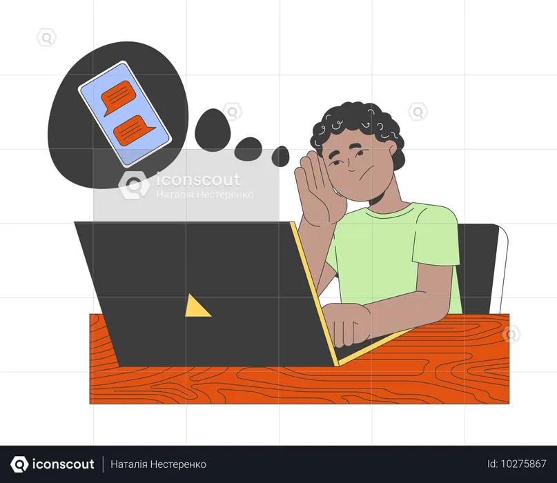 Sad african american boy doing homework  Illustration