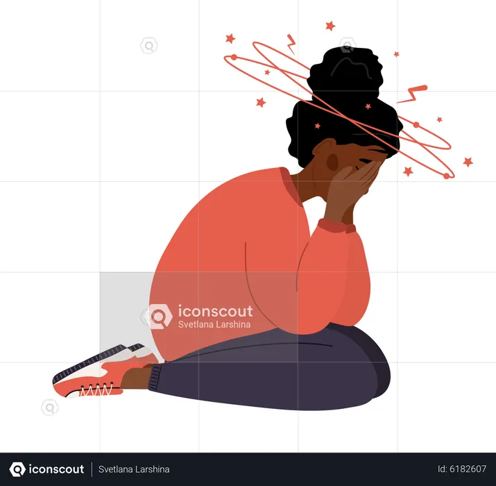 Sad african woman feeling unhealthy due to anemia  Illustration