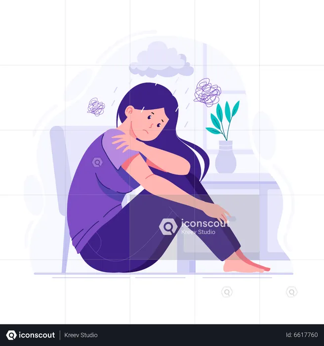 Sad and brooding woman  Illustration