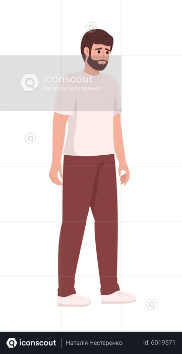 Sad bearded man in casual outfit  Illustration