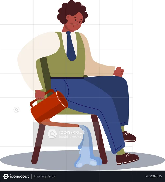 Sad businessman sitting lonely with watering can  Illustration