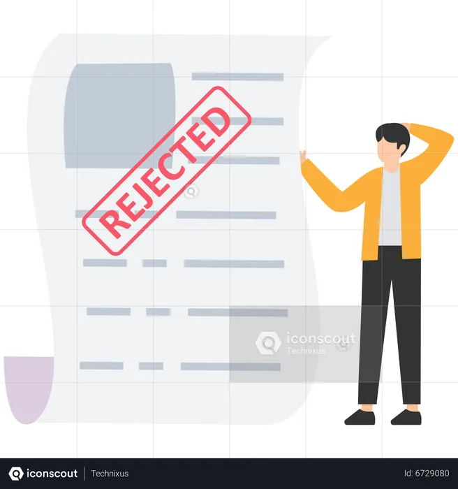 Sad businessman stand with his rejected resume application document  Illustration