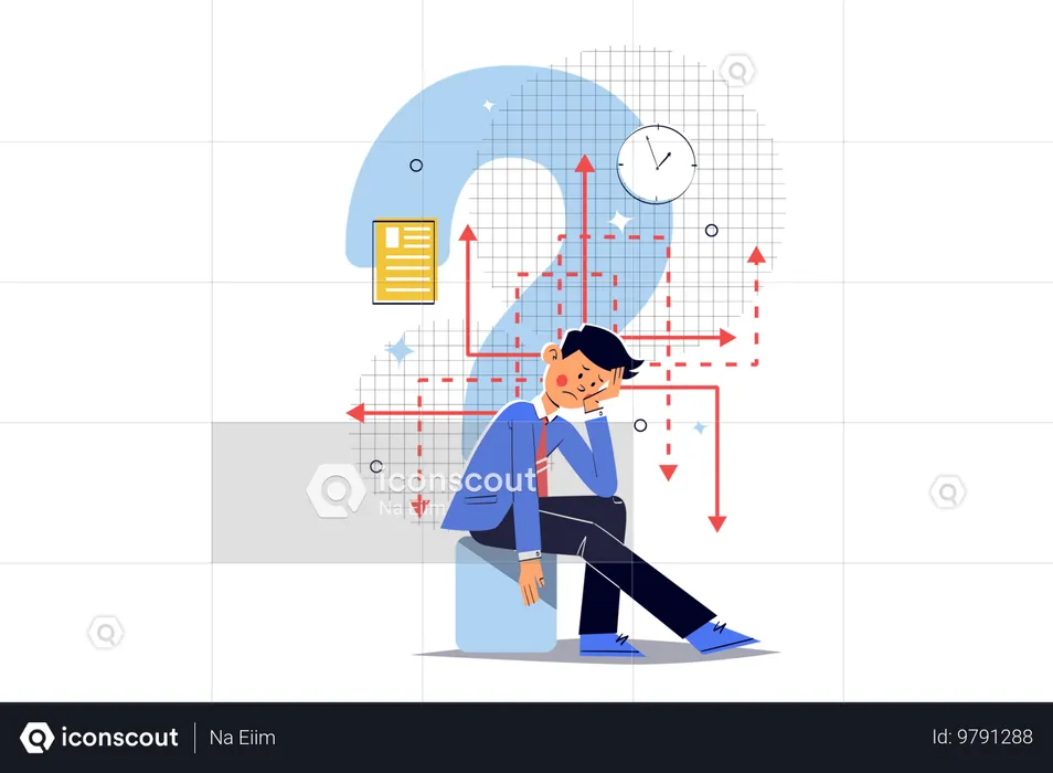 사업 방향에 대해 생각하는 슬픈 사업가  일러스트레이션