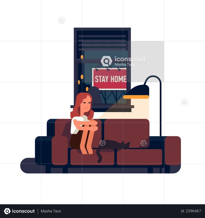 Sad depressed person stuck at home alone during coronavirus pandemic  Illustration