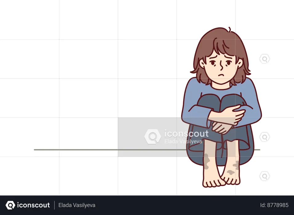 Sad girl is crying due to poverty  Illustration