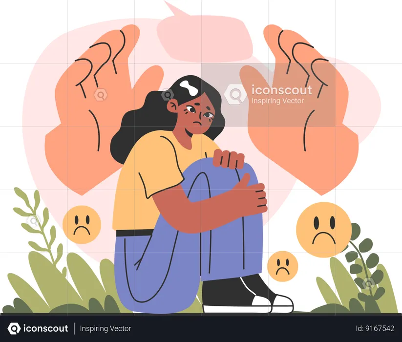 Sad girl need emotional support  Illustration