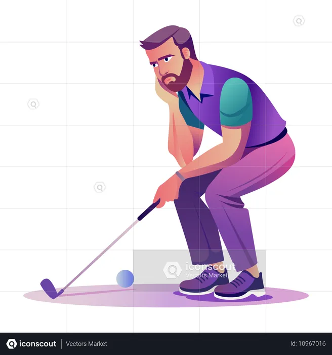 Sad Golfer thinking about golf shot  Illustration