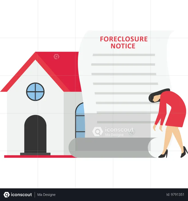 Sad lady fail to repay bank Mortgage loan  Illustration