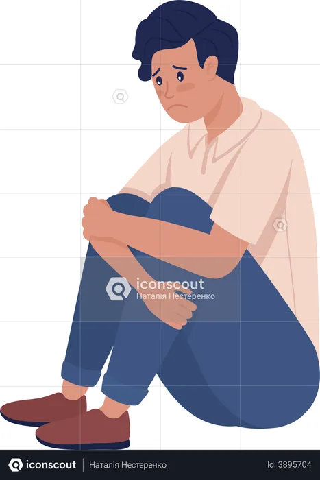 Sad lonely teenager boy  Illustration