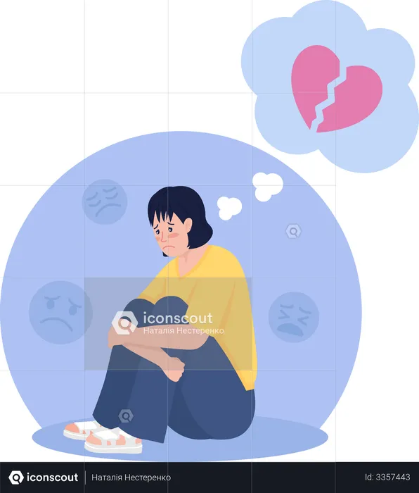 Sad lonely teenager thinking of heart breakup  Illustration