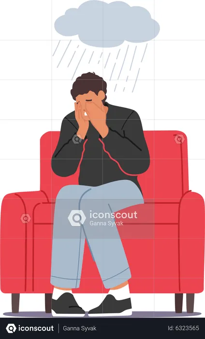 Sad male character feeling depressed  Illustration