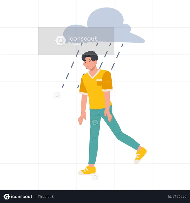 Sad man walking under the rain  Illustration