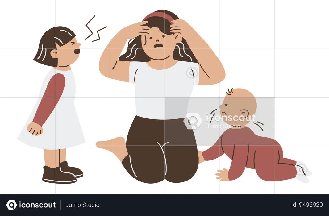 Sad mother with kid  Illustration