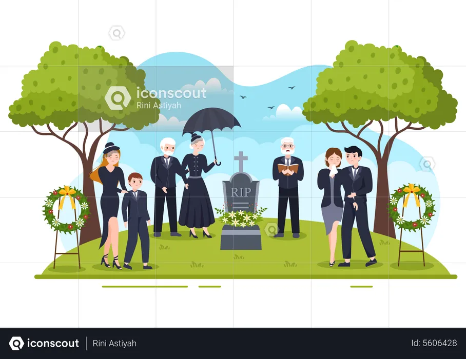 Sad people at Funeral Ceremony  Illustration