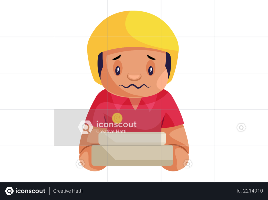 Sad Pizza Delivery Man with pizza box Illustration