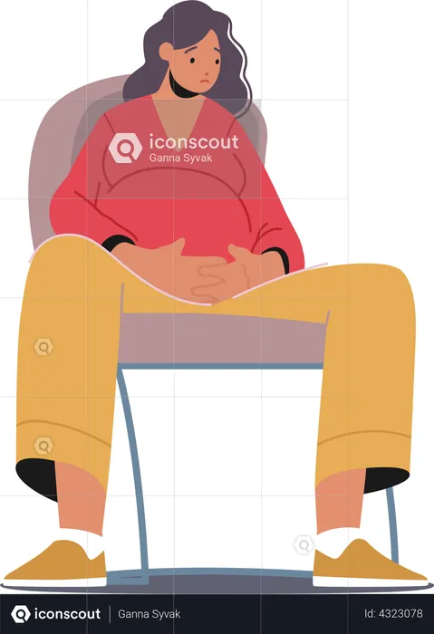 Sad Pregnant Lady with Big Belly Sitting on Chair with Upset Face  Illustration