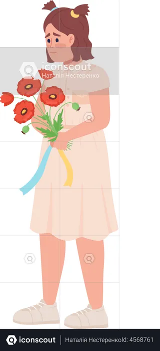 Sad Ukrainian child with bouquet  Illustration