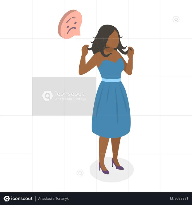 Sad woman after getting hair treatment  Illustration