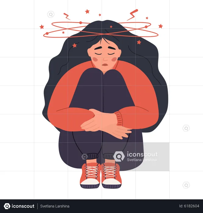 Sad woman feeling dizziness due to anemia  Illustration