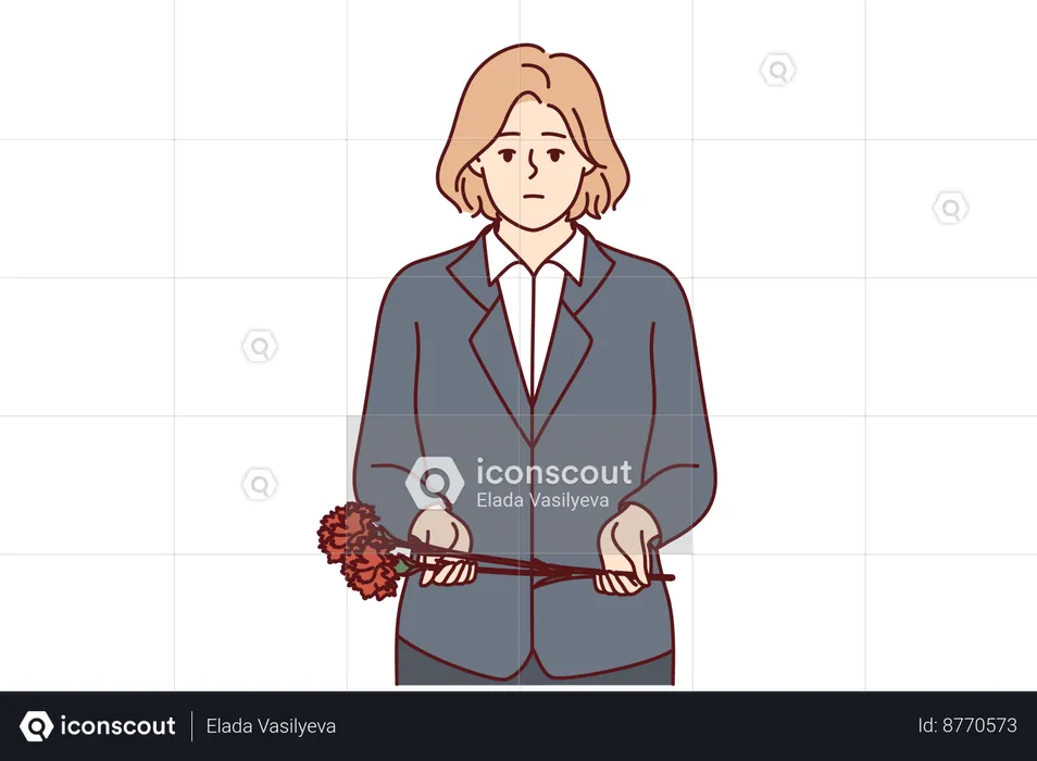 Sad woman goes in funeral ceremony  Illustration
