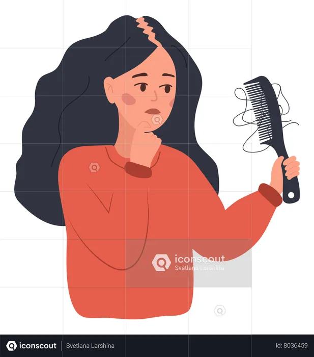 Best Sad woman losing her hairs Illustration download in PNG & Vector ...