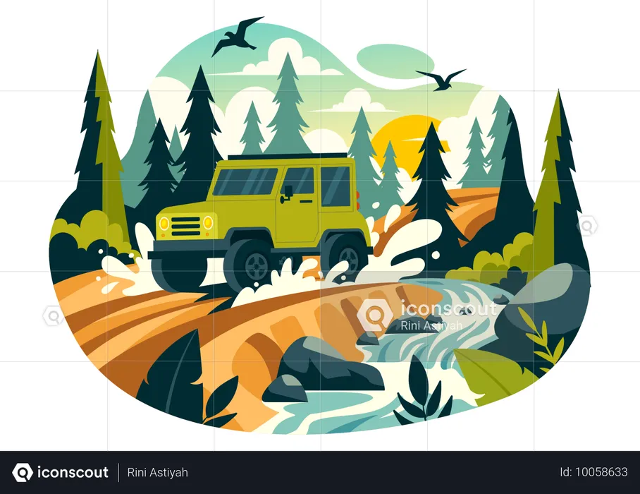 Paseo safari por el bosque  Ilustración